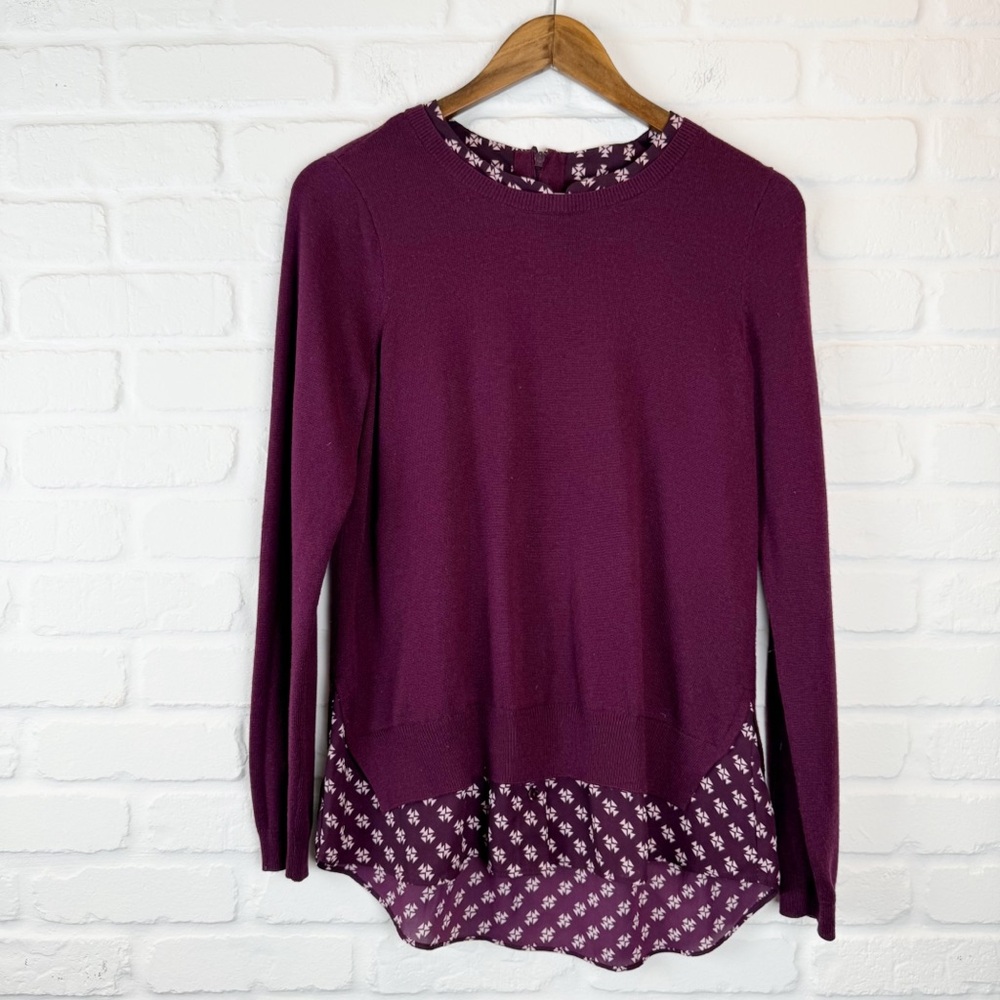 NYDJ Los Angeles Plum Purple Mixed Media Sweater Top - Petite Small